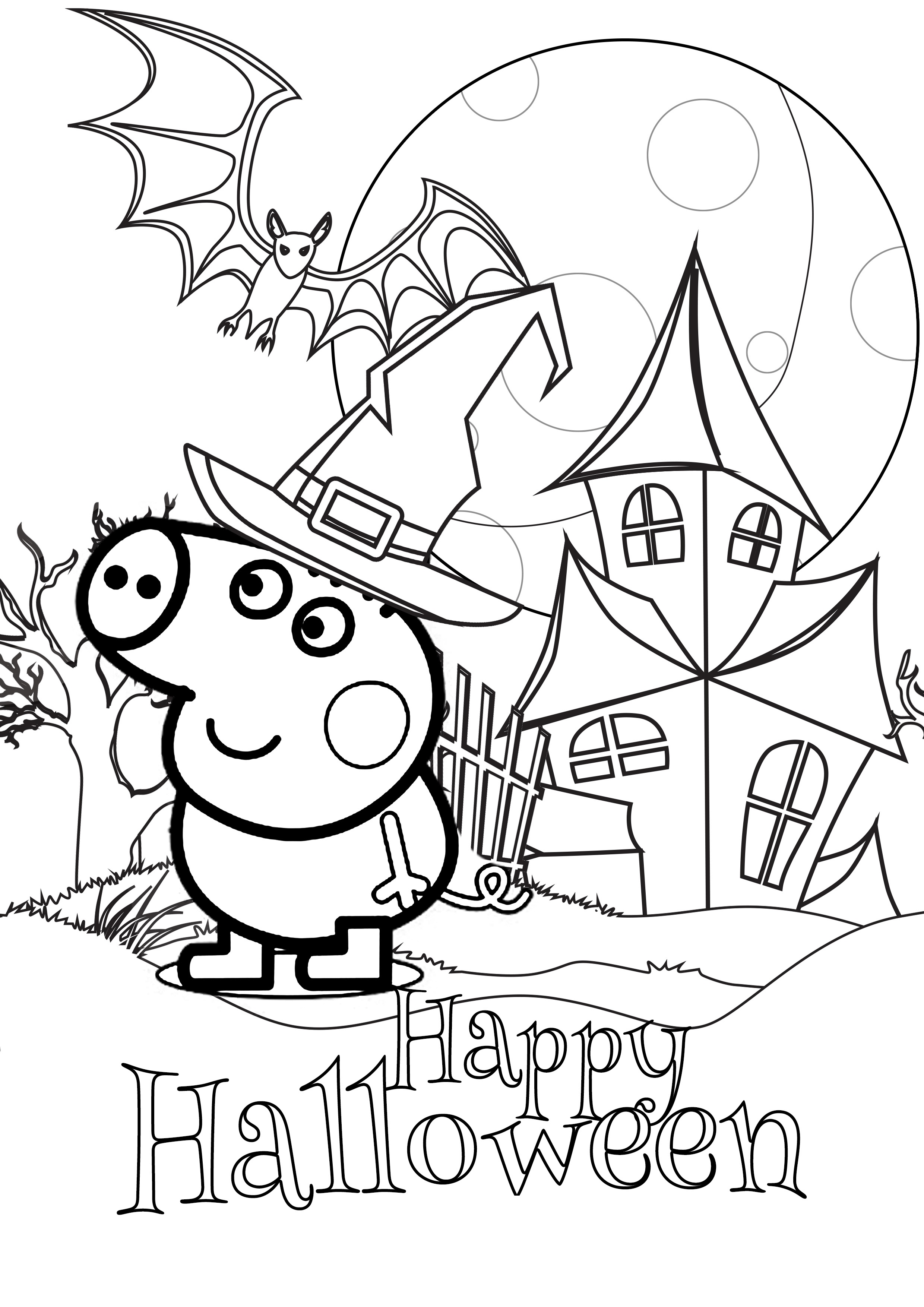 Online coloring book: Peppa Pig coloring book wishes everyone a Happy Halloween